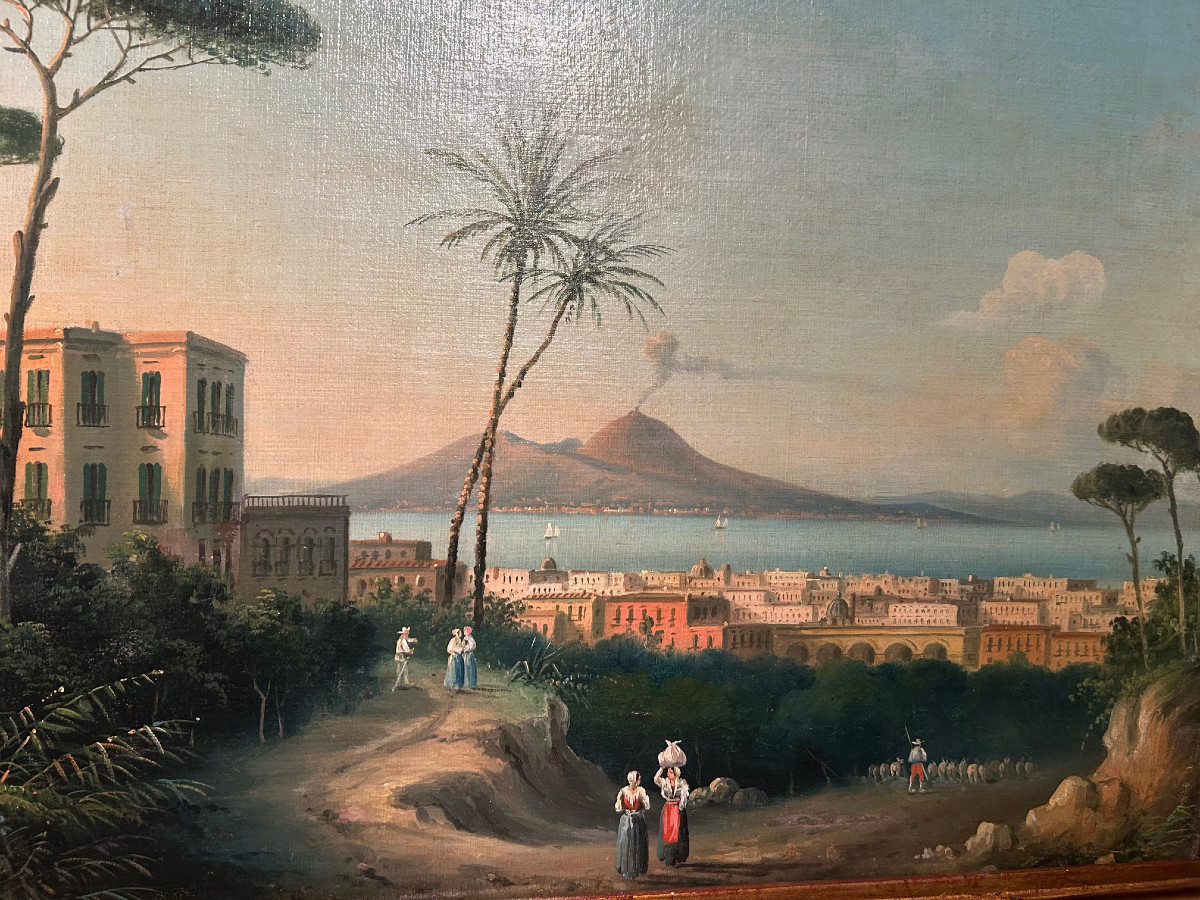 Paysage italien représentant le golfe de Naples et le Vésuve, XIX siécle-photo-4