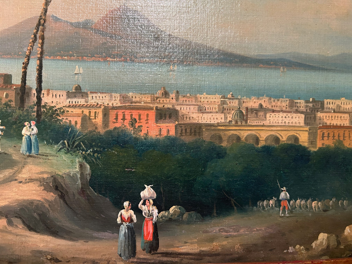 Paysage italien représentant le golfe de Naples et le Vésuve, XIX siécle-photo-1