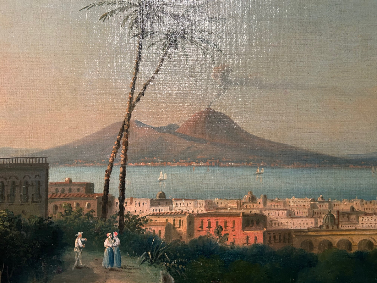 Paysage italien représentant le golfe de Naples et le Vésuve, XIX siécle-photo-2