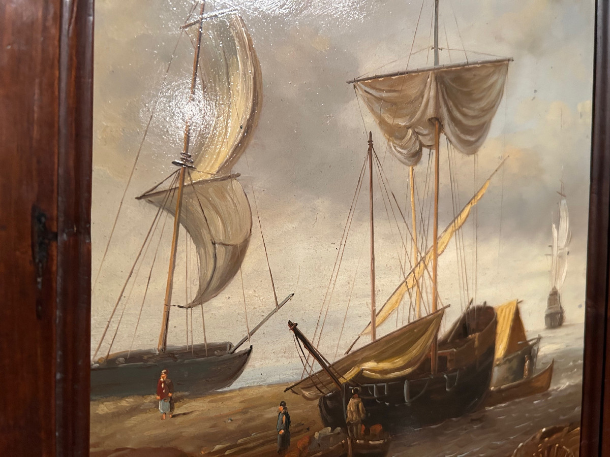 Old Master Painting With Ships At Sea, Oil On Copper, 17th/18th Century-photo-3
