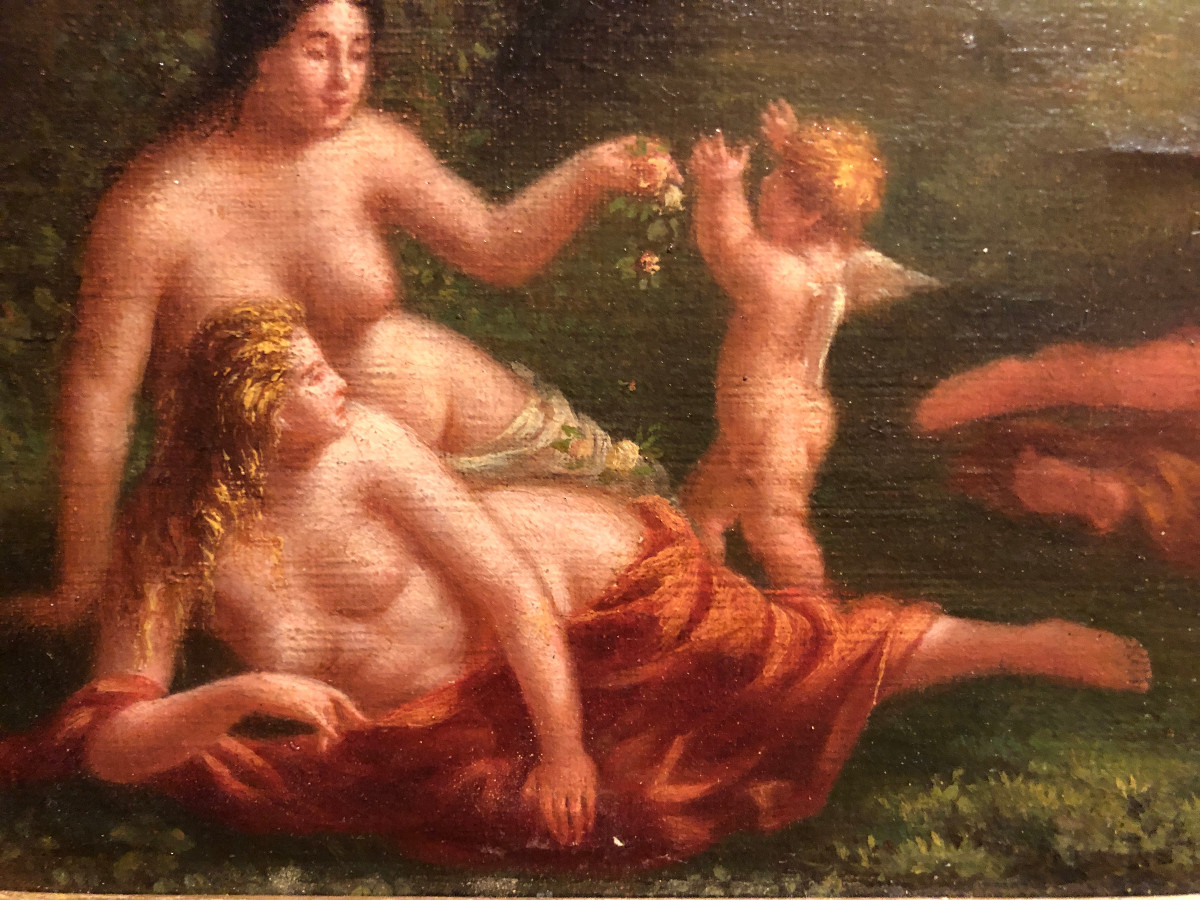 Oil Painting "the Bathers", Early 19th Century-photo-3