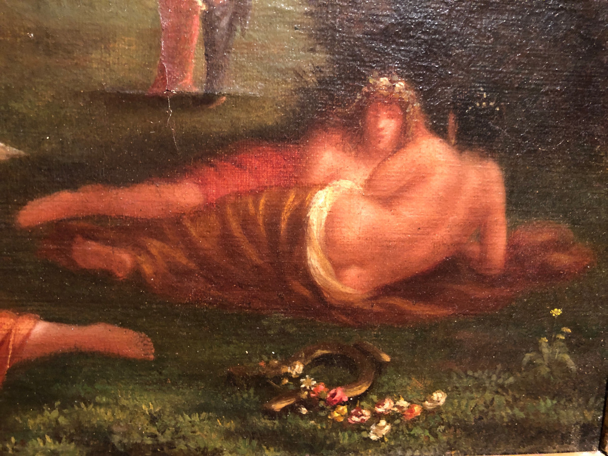 Oil Painting "the Bathers", Early 19th Century-photo-4