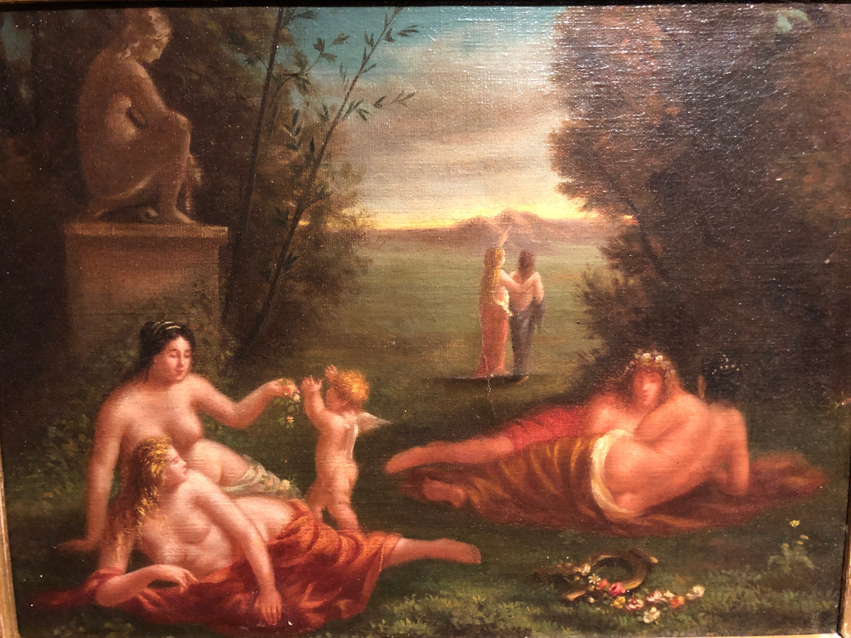 Oil Painting "the Bathers", Early 19th Century-photo-5
