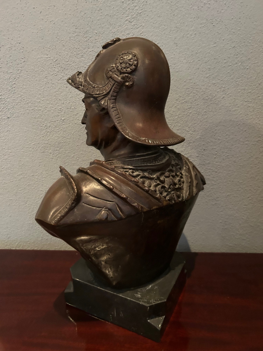 Bronze Bust Of Barthélemy Colleoni On A Black Marble Base-photo-4