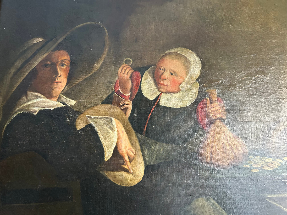 Portrait Of A Salesgirl With A Customer, 17th Century Flanders-photo-2