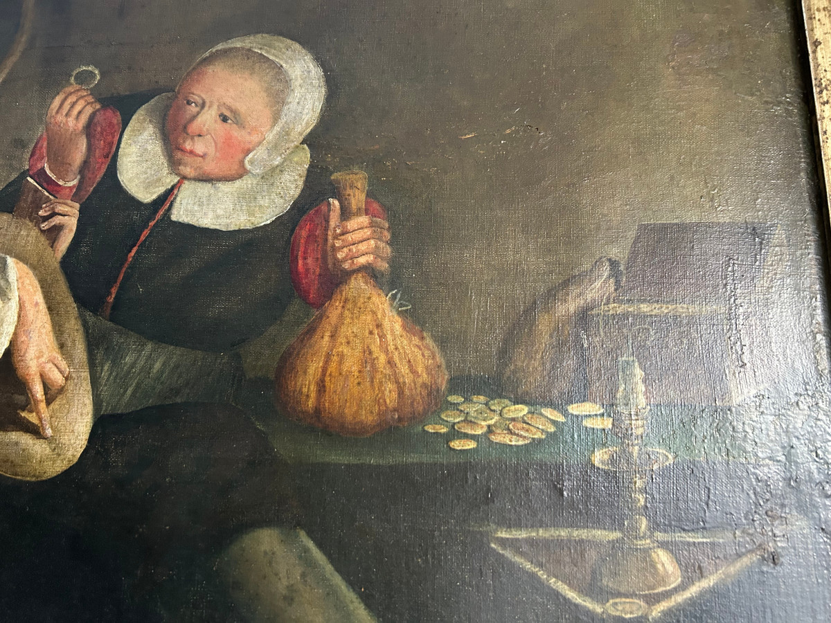 Portrait Of A Salesgirl With A Customer, 17th Century Flanders-photo-4