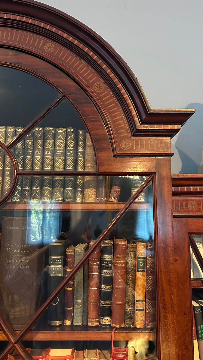 Inlaied Mahogany Dome Top Bookcase, Victorian Period-photo-4