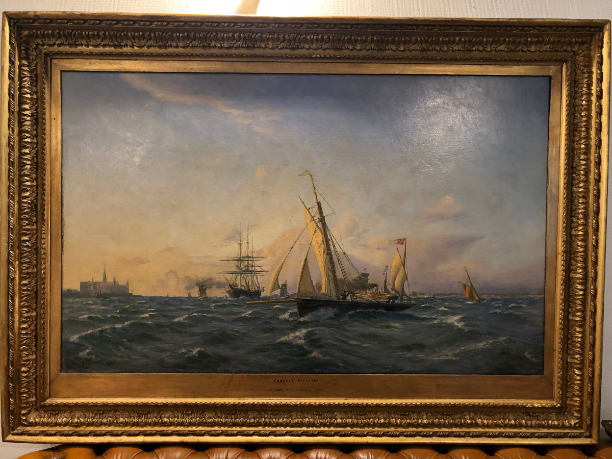 Very Large Oil On Canvas Marine Painting In An Ore Wood Frame, 19th Century-photo-2