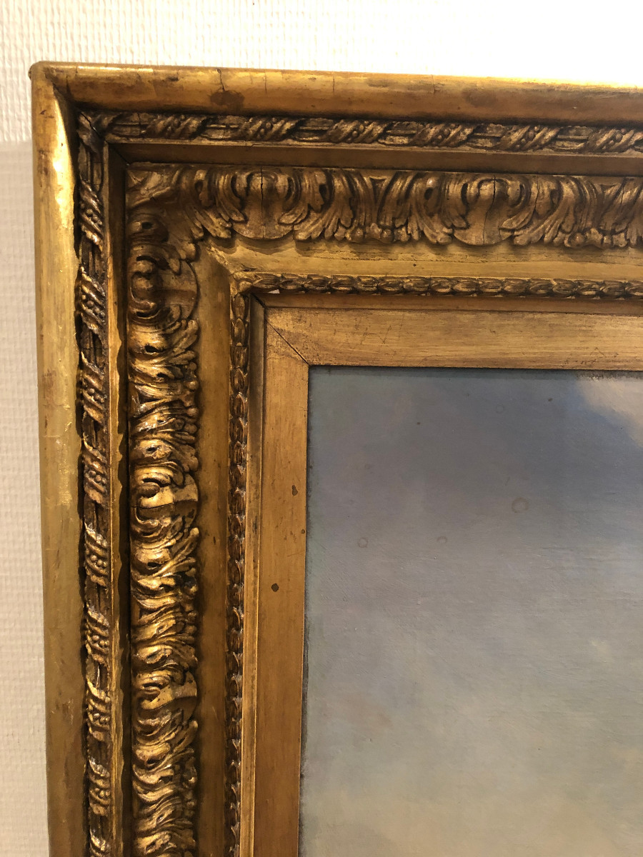 Very Large Oil On Canvas Marine Painting In An Ore Wood Frame, 19th Century-photo-2