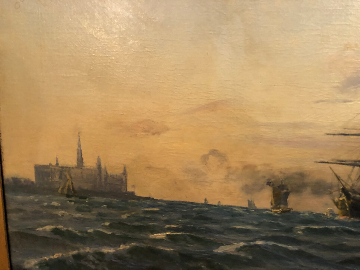 Very Large Oil On Canvas Marine Painting In An Ore Wood Frame, 19th Century-photo-3