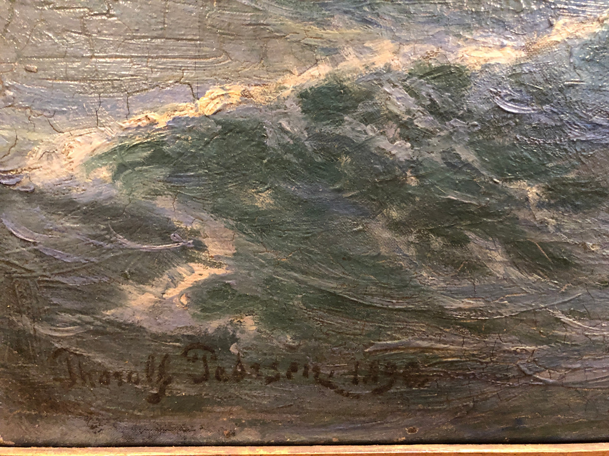 Very Large Oil On Canvas Marine Painting In An Ore Wood Frame, 19th Century-photo-6