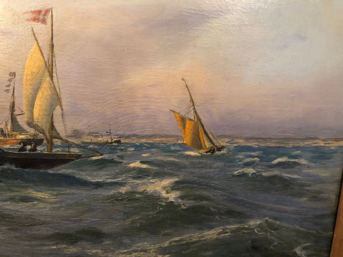 Very Large Oil On Canvas Marine Painting In An Ore Wood Frame, 19th Century-photo-7