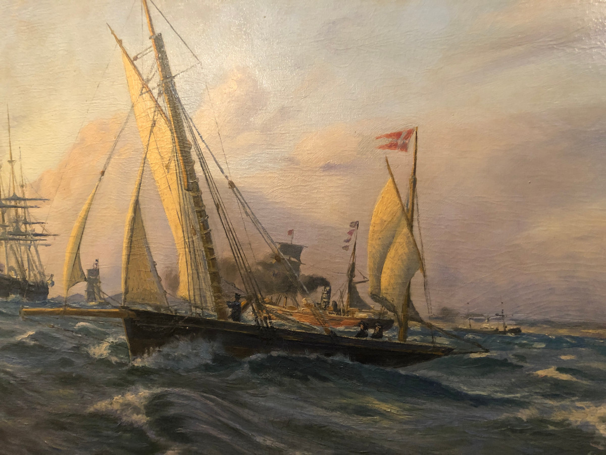 Very Large Oil On Canvas Marine Painting In An Ore Wood Frame, 19th Century-photo-8