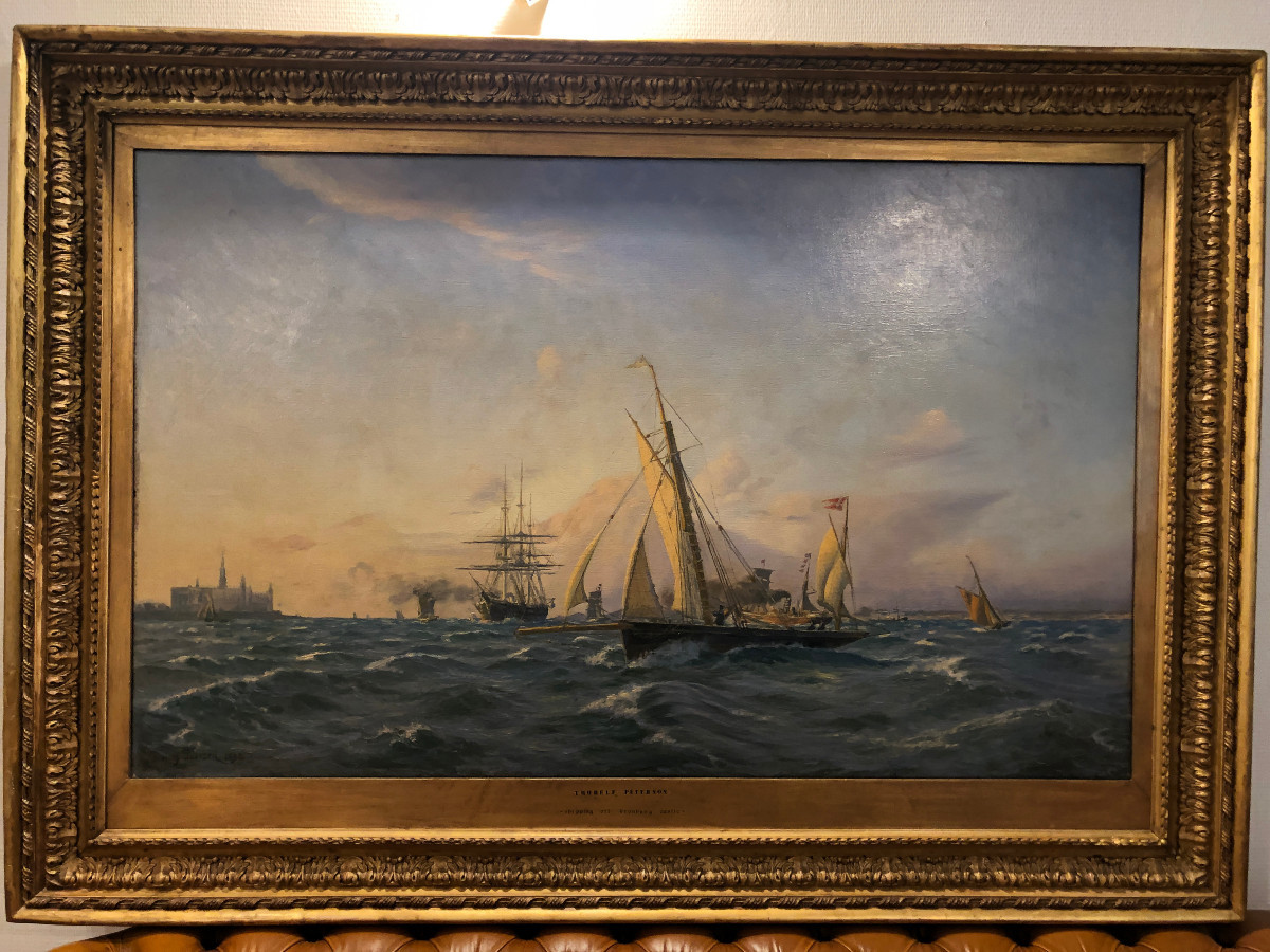 Very Large Oil On Canvas Marine Painting In An Ore Wood Frame, 19th Century