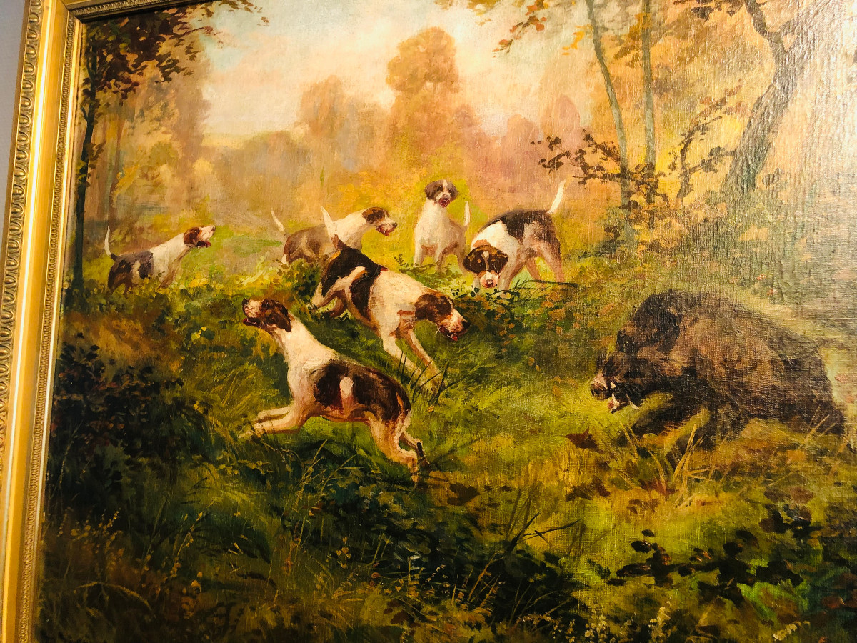 Oil Painting " Wild Boar Hunting"-photo-3