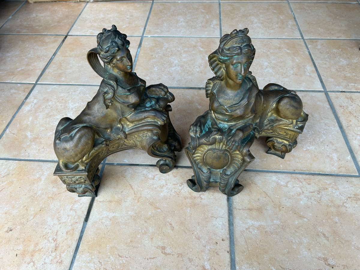 A  Pair Of Gilded Bronze Fire Dogs (mercury), Louis XV-photo-4