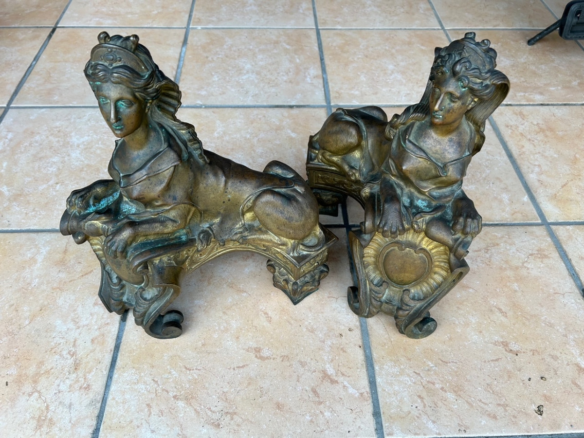 A  Pair Of Gilded Bronze Fire Dogs (mercury), Louis XV-photo-5