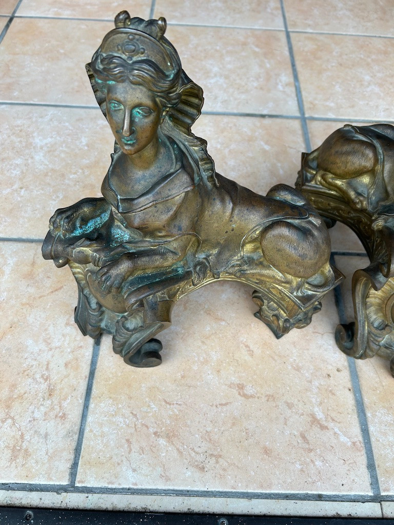 A  Pair Of Gilded Bronze Fire Dogs (mercury), Louis XV-photo-6