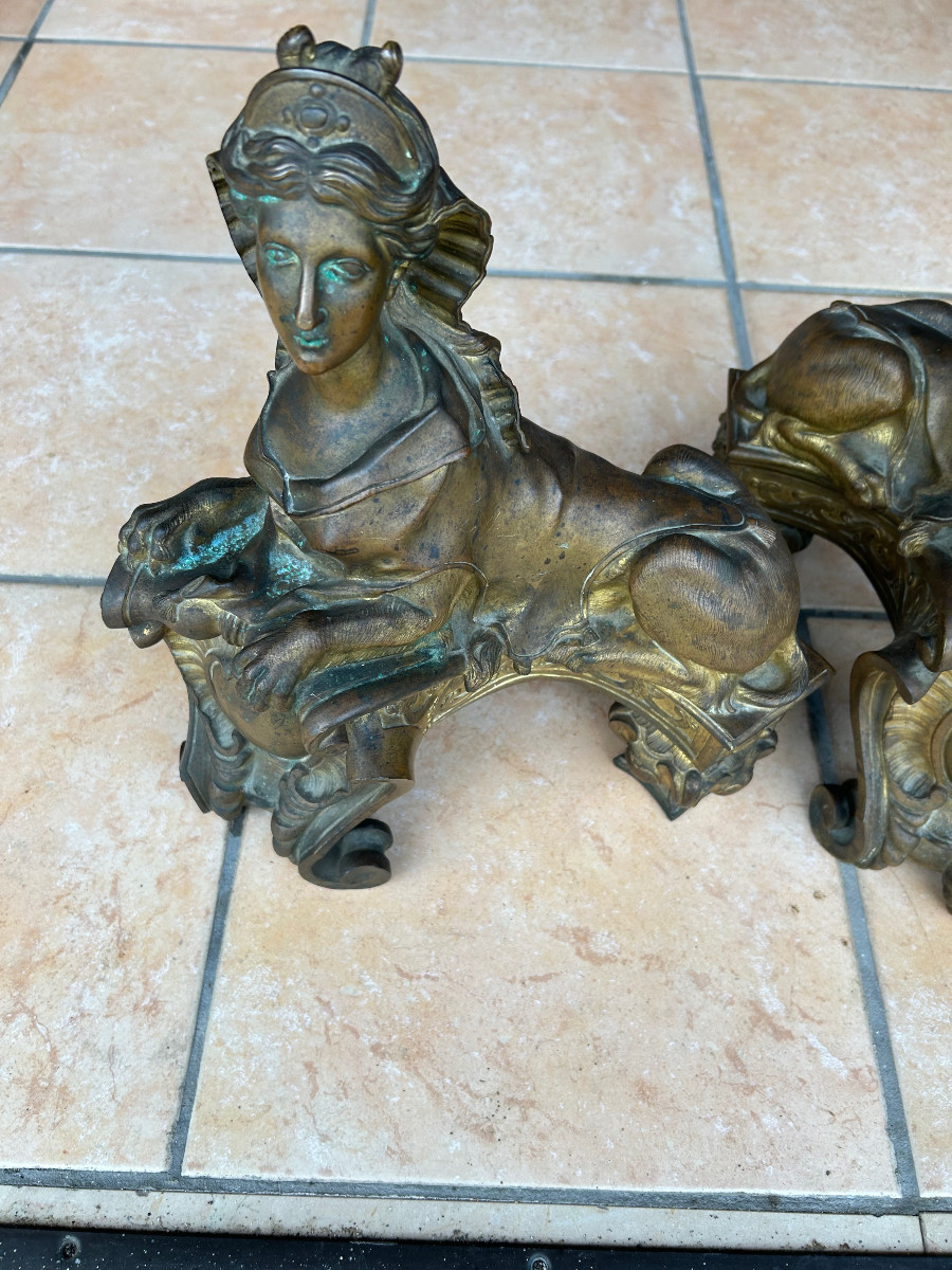 A  Pair Of Gilded Bronze Fire Dogs (mercury), Louis XV-photo-7
