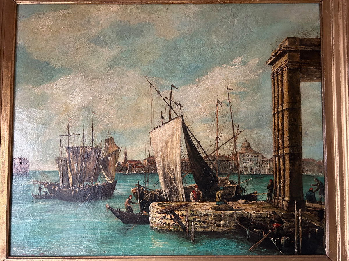 View Of Venice, Oil On Canvas, 19th Century-photo-3