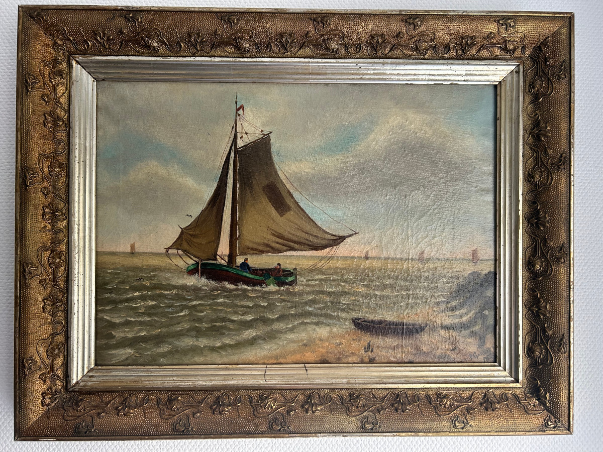 Vue sur le mer, huile sur toile, XIX-siécle-photo-1