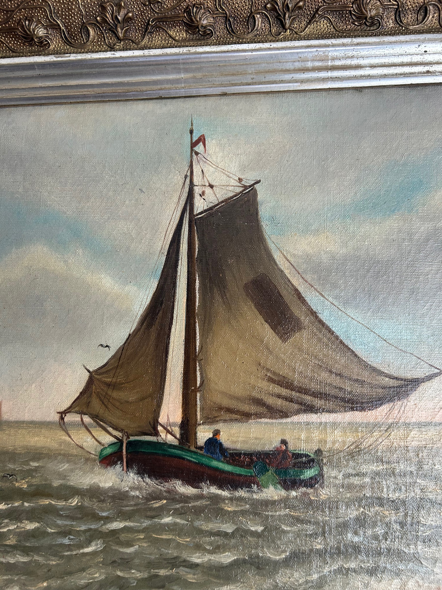 Vue sur le mer, huile sur toile, XIX-siécle-photo-5