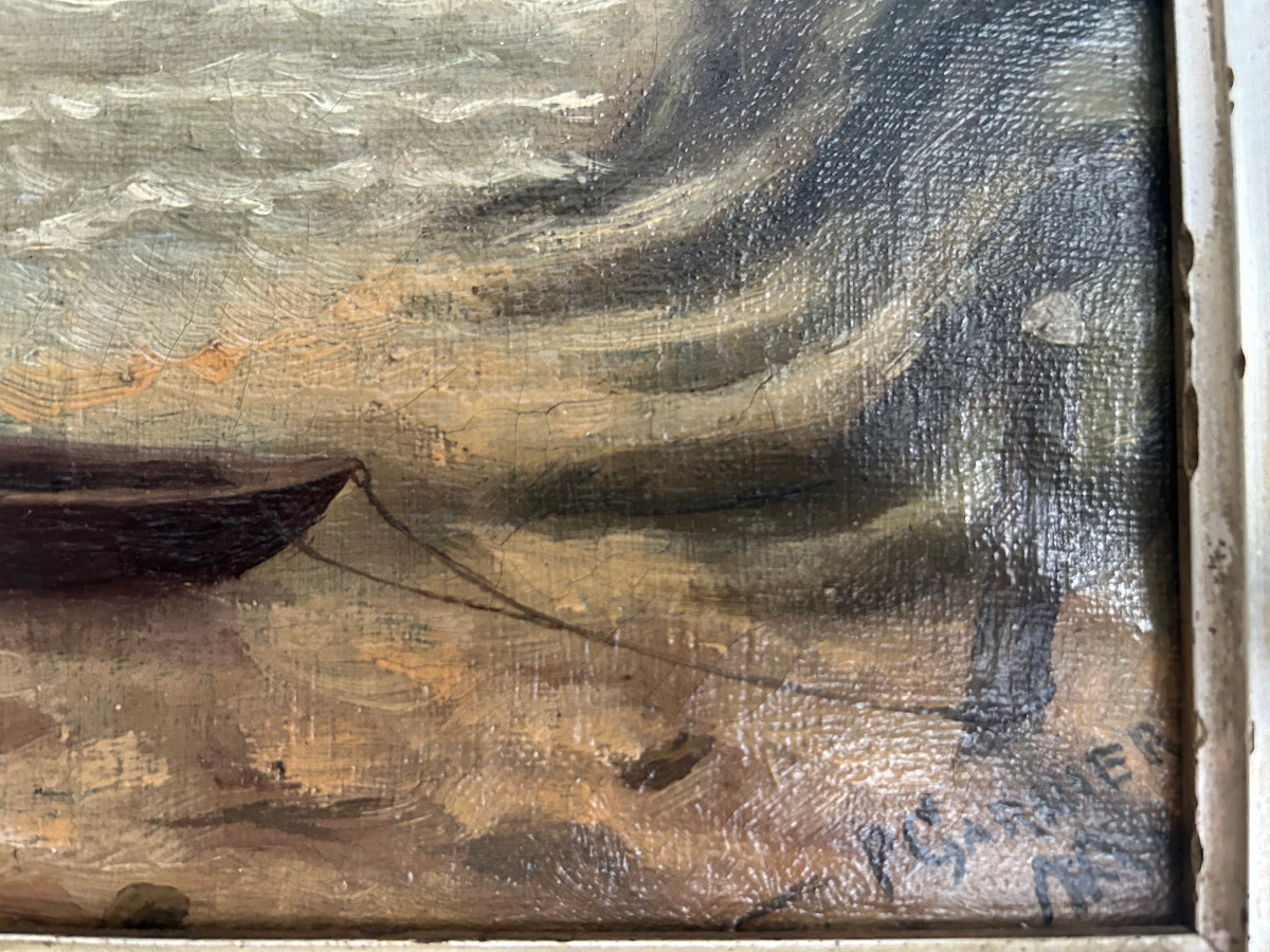 Vue sur le mer, huile sur toile, XIX-siécle-photo-6