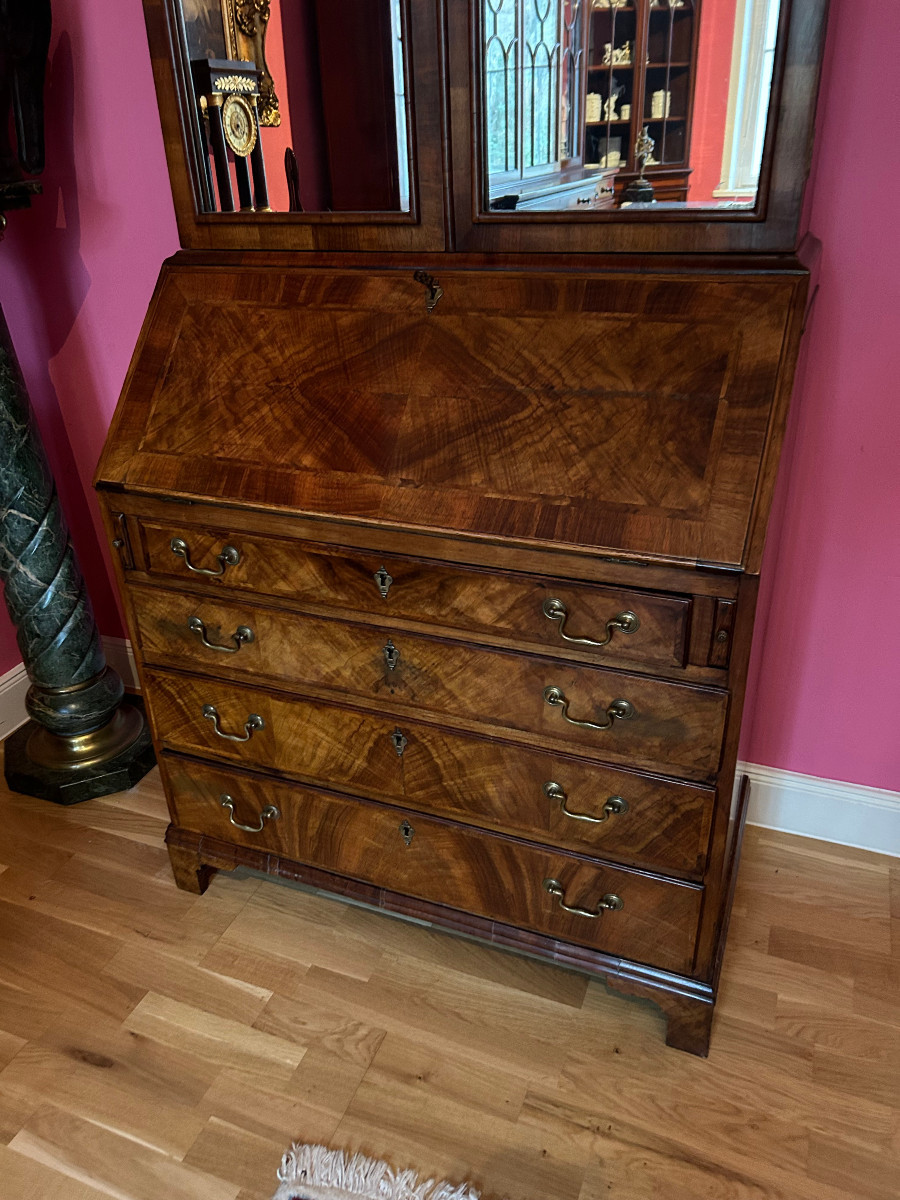 A Handsome Walnut Cabinet Secretary, George III Period, Circa 1790-photo-3