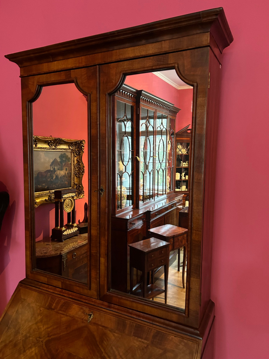 A Handsome Walnut Cabinet Secretary, George III Period, Circa 1790-photo-3