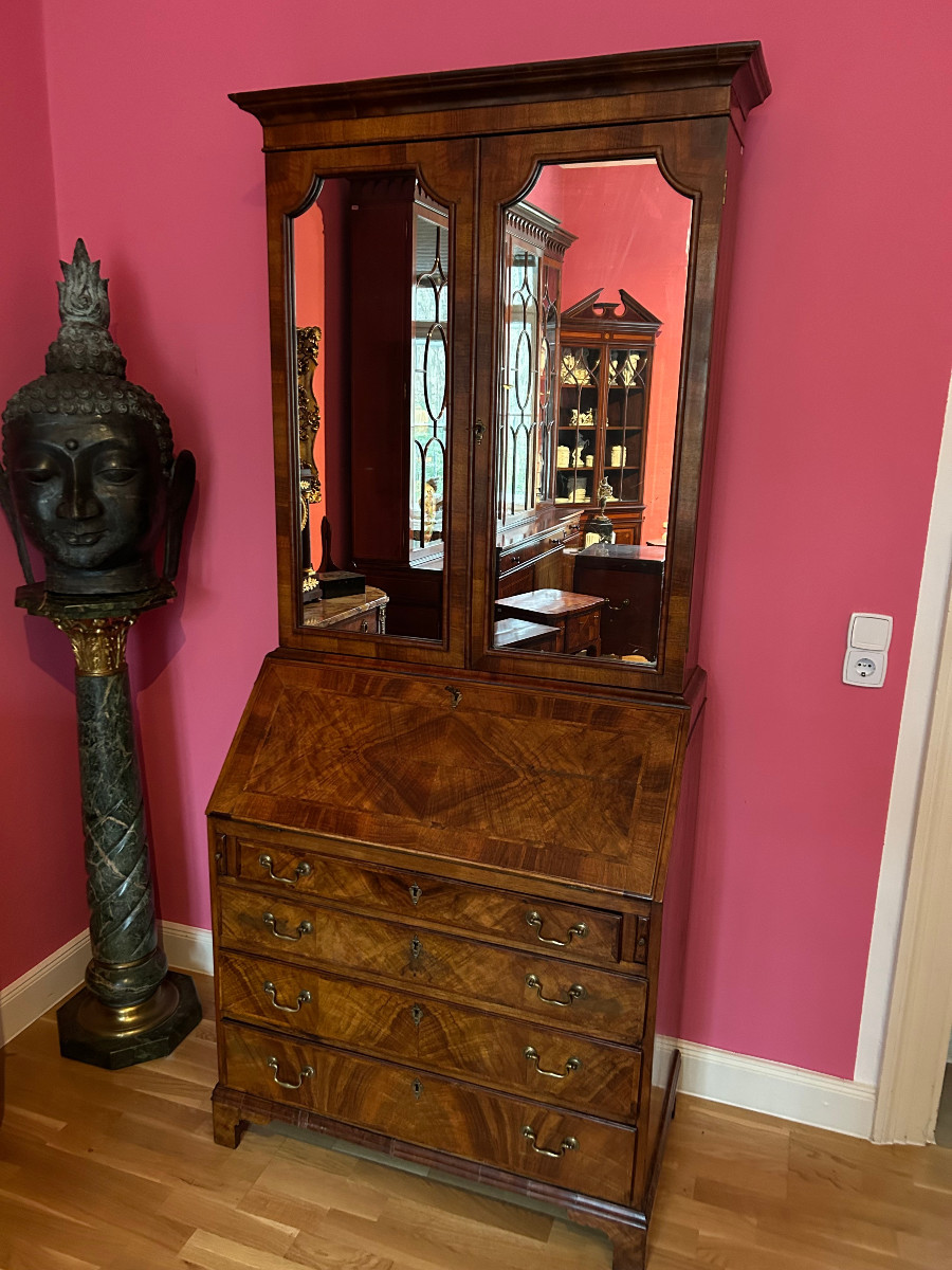 A Handsome Walnut Cabinet Secretary, George III Period, Circa 1790