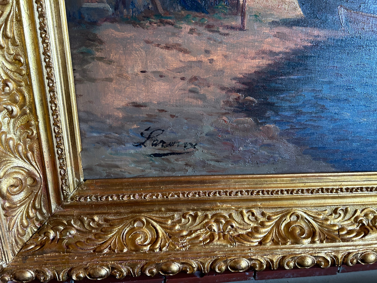 Landscape Painting Of A Port On The French Riviera, Oil On Canvas-photo-4