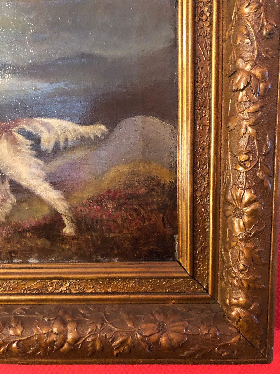 Une paire de peintures à l'huille anglaises avec des chiens de Chasse du 19éme siècle-photo-4