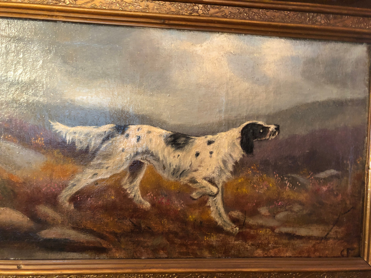 Une paire de peintures à l'huille anglaises avec des chiens de Chasse du 19éme siècle-photo-1