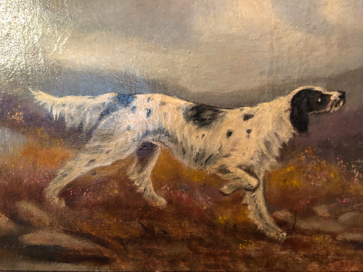 Une paire de peintures à l'huille anglaises avec des chiens de Chasse du 19éme siècle-photo-2