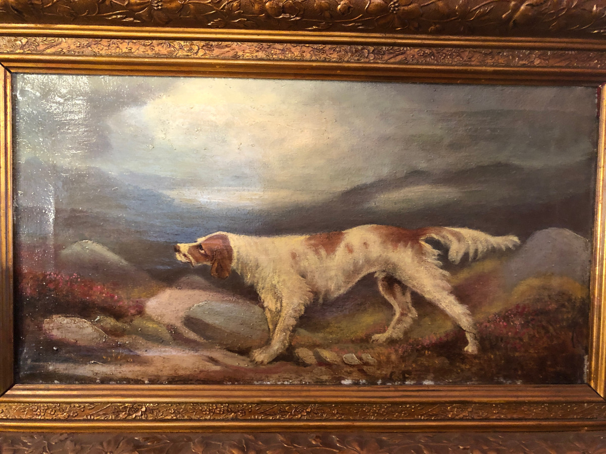Une paire de peintures à l'huille anglaises avec des chiens de Chasse du 19éme siècle-photo-5
