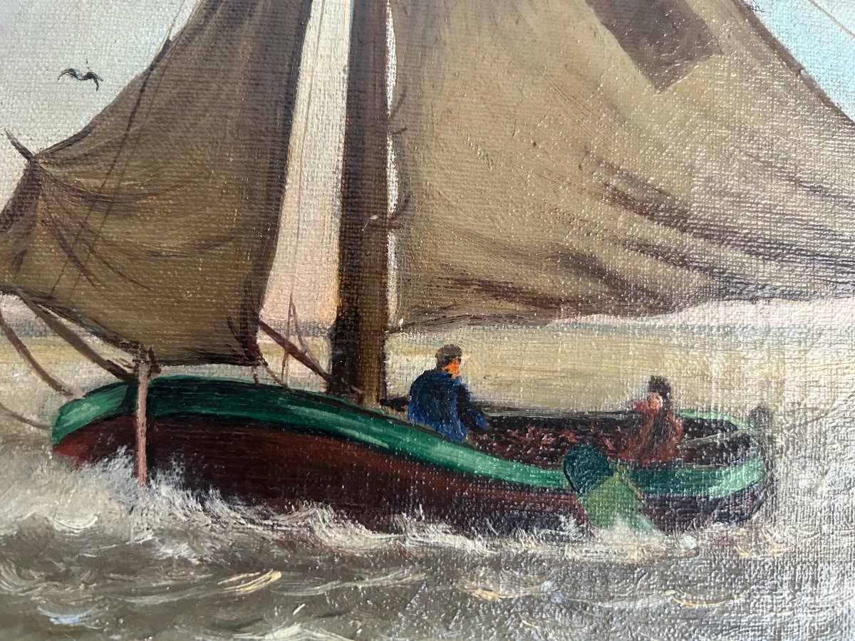 Tableau à l'huille de marine, XIX siècle-photo-3