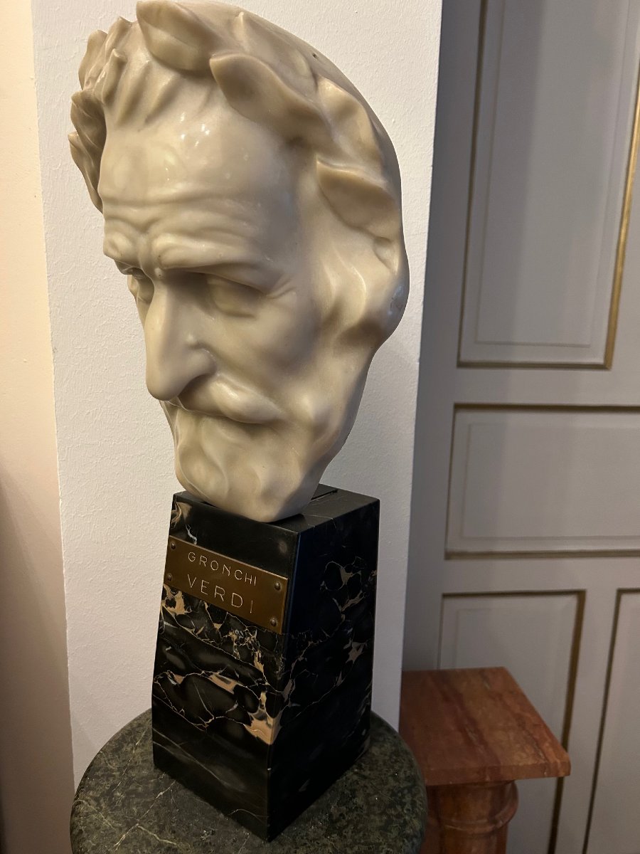 Rare buste de "GIUSEPPE VERDI" en mabre blanc, Art Deco-photo-2