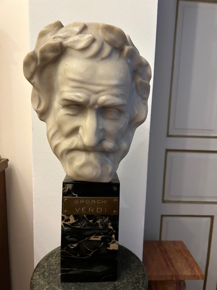 Rare buste de "GIUSEPPE VERDI" en mabre blanc, Art Deco-photo-1