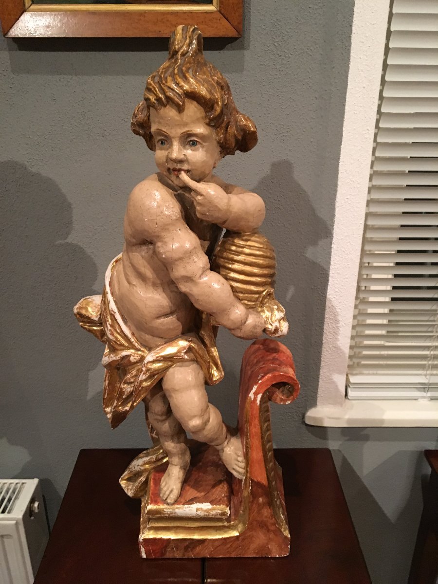 Statuette en bois sculpté d'un ange, XVII-siècle-photo-4