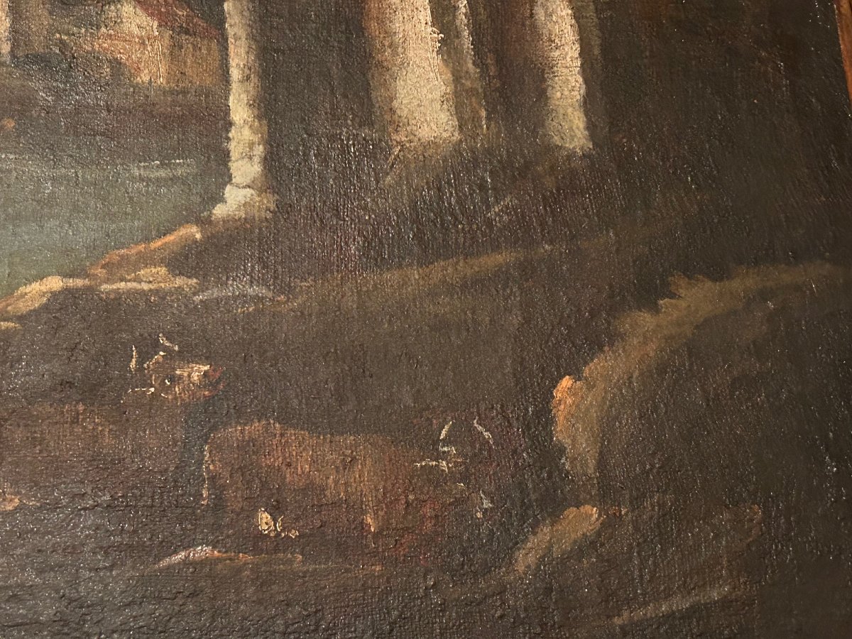 Old Landscape Painting, Oil On Canvas, 17th Century-photo-3