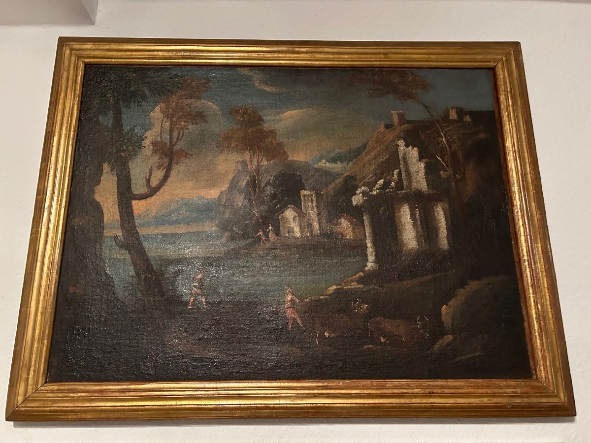 Old Landscape Painting, Oil On Canvas, 17th Century