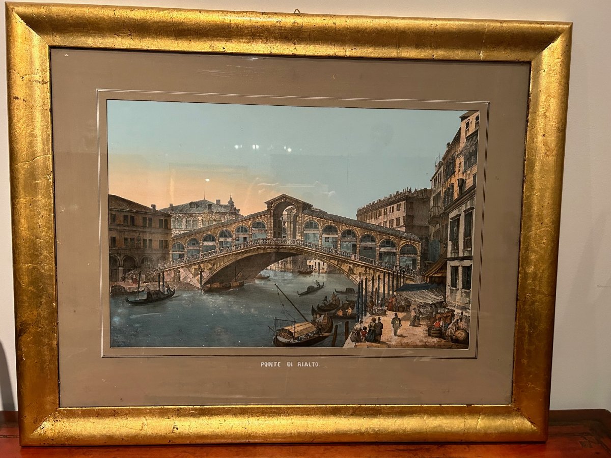 Un Guache sur papier  "Le pont de Rialto", XIX-siécle