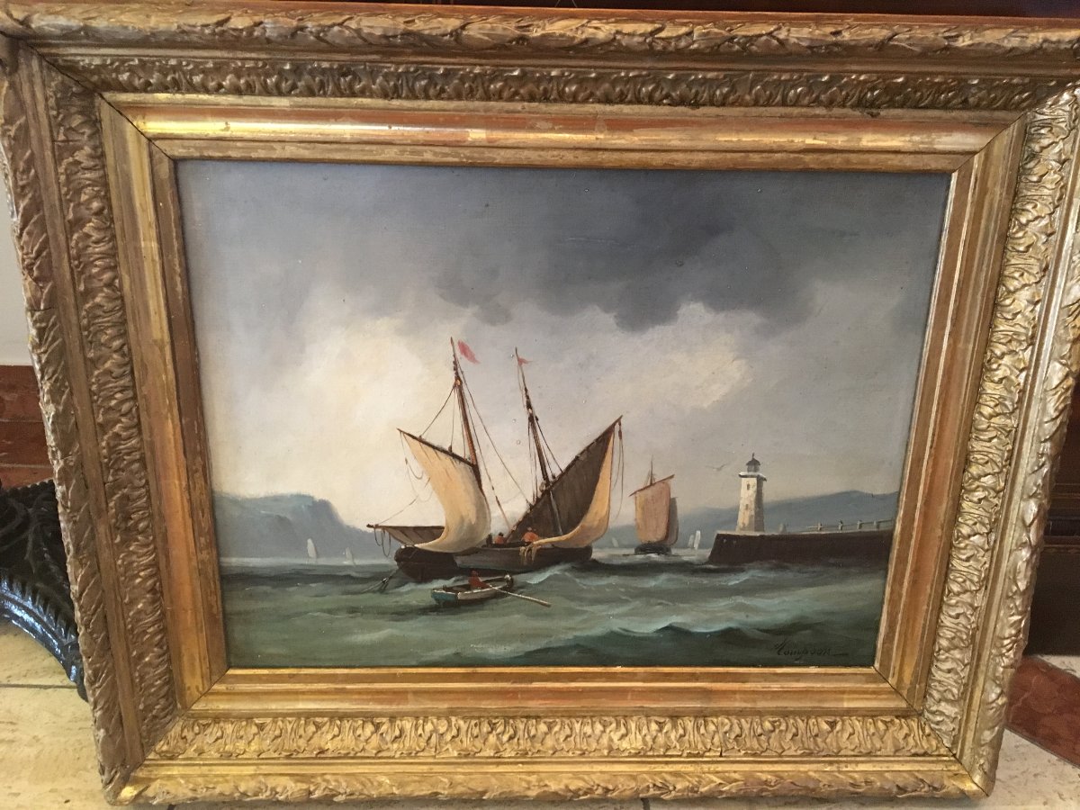Marine Painting Depicting A Ship Leaving Port, 19th Century