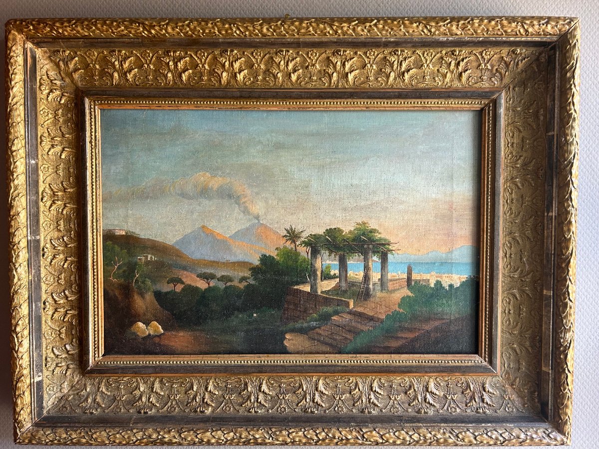 An Italian Landscape Depicting The Gulf Of Naples With Mount Vesuvius, 19th Century-photo-2