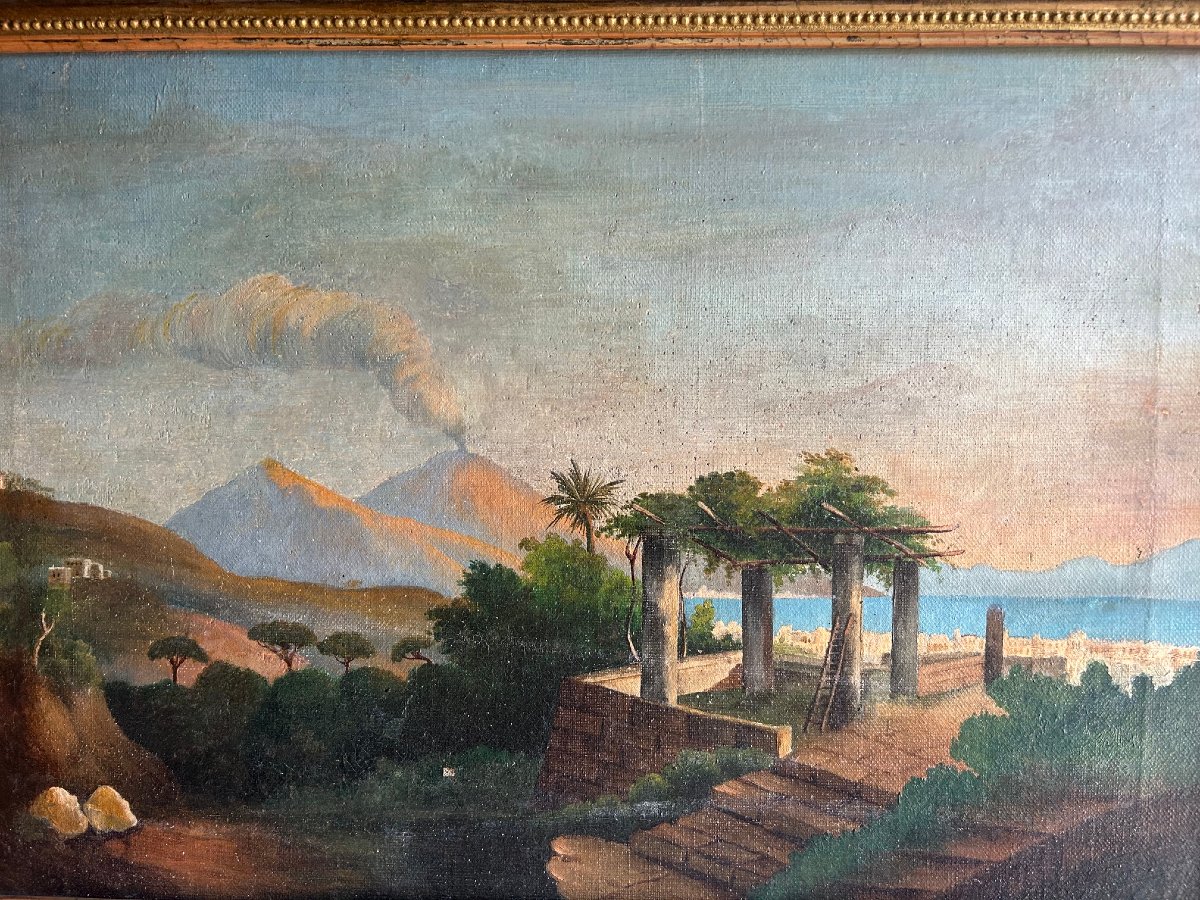 An Italian Landscape Depicting The Gulf Of Naples With Mount Vesuvius, 19th Century-photo-3