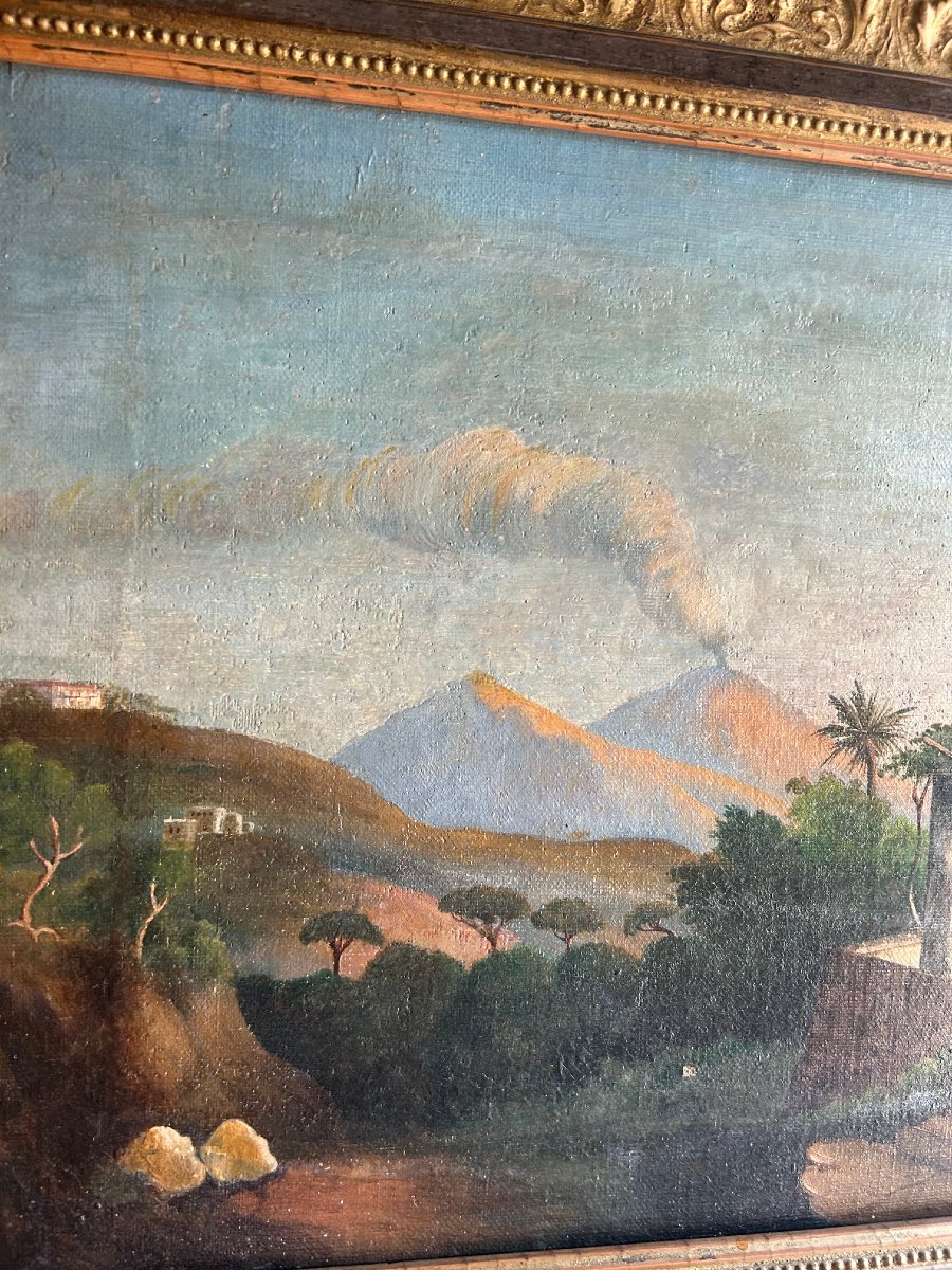 An Italian Landscape Depicting The Gulf Of Naples With Mount Vesuvius, 19th Century-photo-3