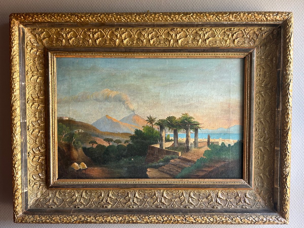 An Italian Landscape Depicting The Gulf Of Naples With Mount Vesuvius, 19th Century