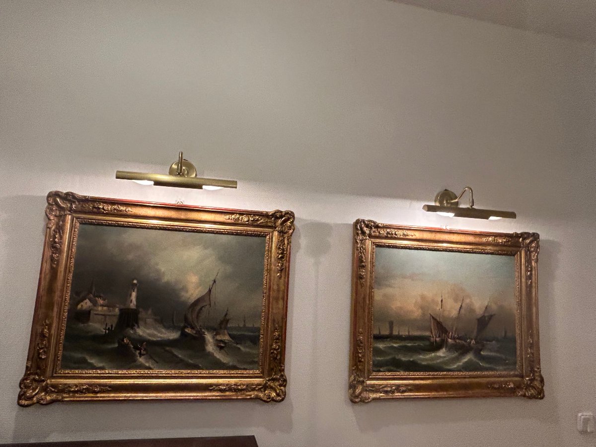 A Pair Of Seascapes Featuring Sailing Boats, 19th Century-photo-2