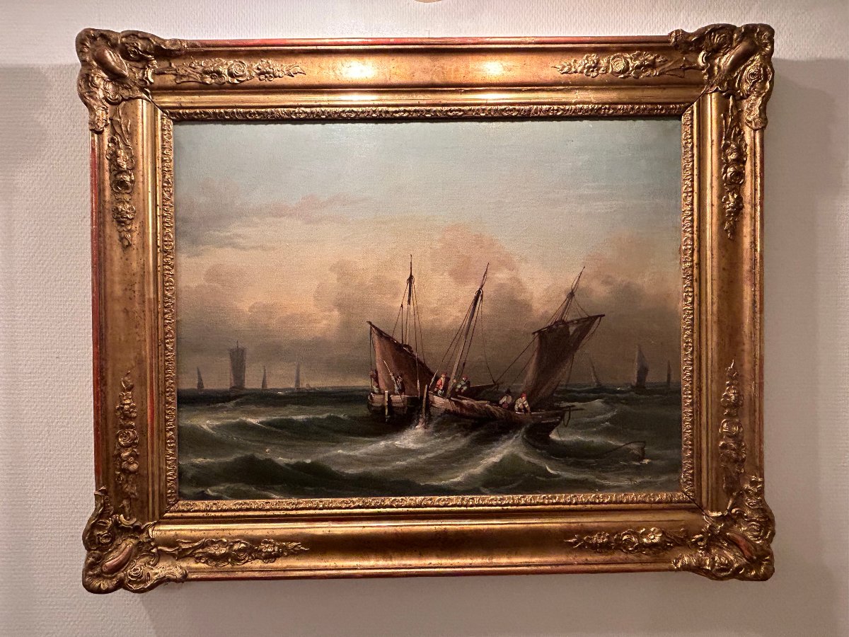 A Pair Of Seascapes Featuring Sailing Boats, 19th Century-photo-4