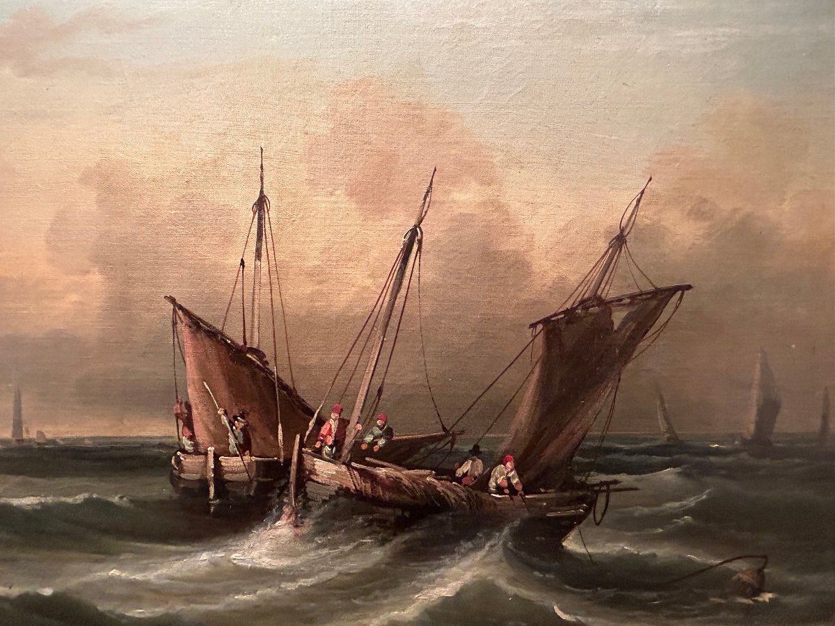 A Pair Of Seascapes Featuring Sailing Boats, 19th Century-photo-5